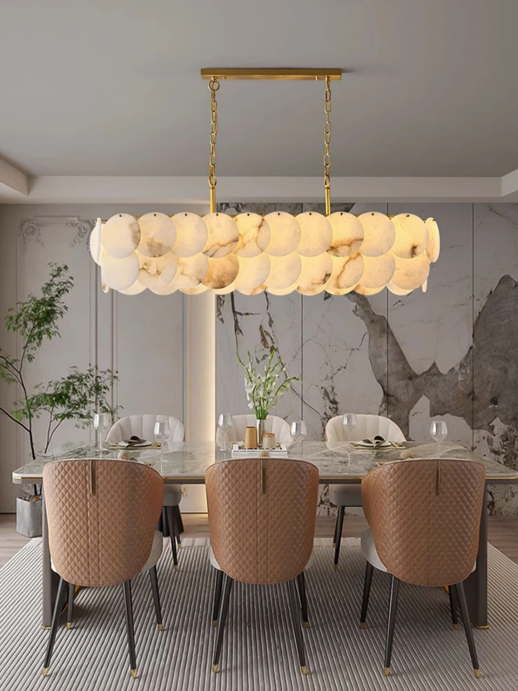 

Postmodern Light Luxury E14 All Copper Spanish Natural Marble Living Room Bedroom Pendant Light Minimalist Dining Room Lighting