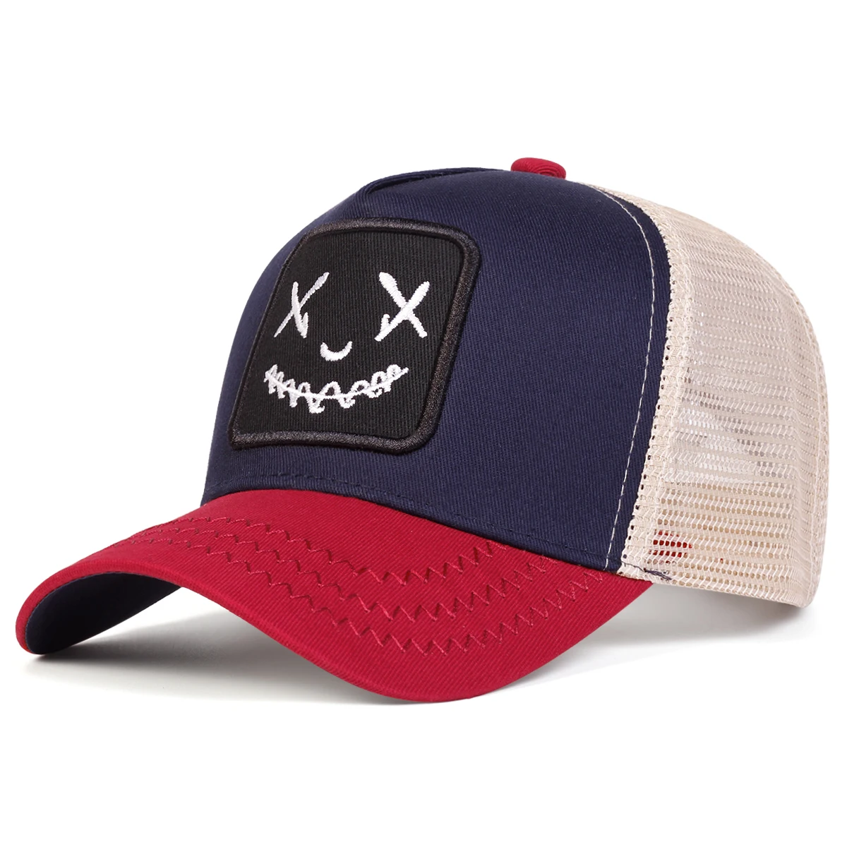 Baseballkappen mit Smile-Face-Stickerei für Damen und Herren, verstellbare Snapback-Kappen aus Baumwolle, Hip-Hop-Mesh-Kappen, Sommer-Outdoor-Sonnenhüte, Dad-Hats – Detail 10