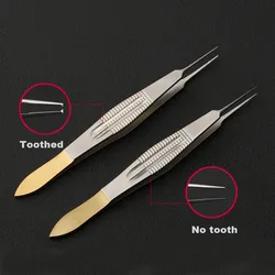 Stainless steel eye surgery gold handle tweezers double eyelid tool beauty plastic equipment tweezers toothed fat tweezers