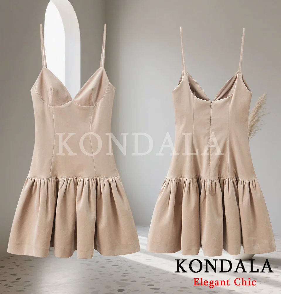 KONDALA Damska Urocza Sukienka Mini na Ramiączkach, Krótka, Puszysta Sukienka na Wiosnę i Jesień 2025, Nowa Moda, Seksowna Sukienka na Imprezę, Plażę, Kolację