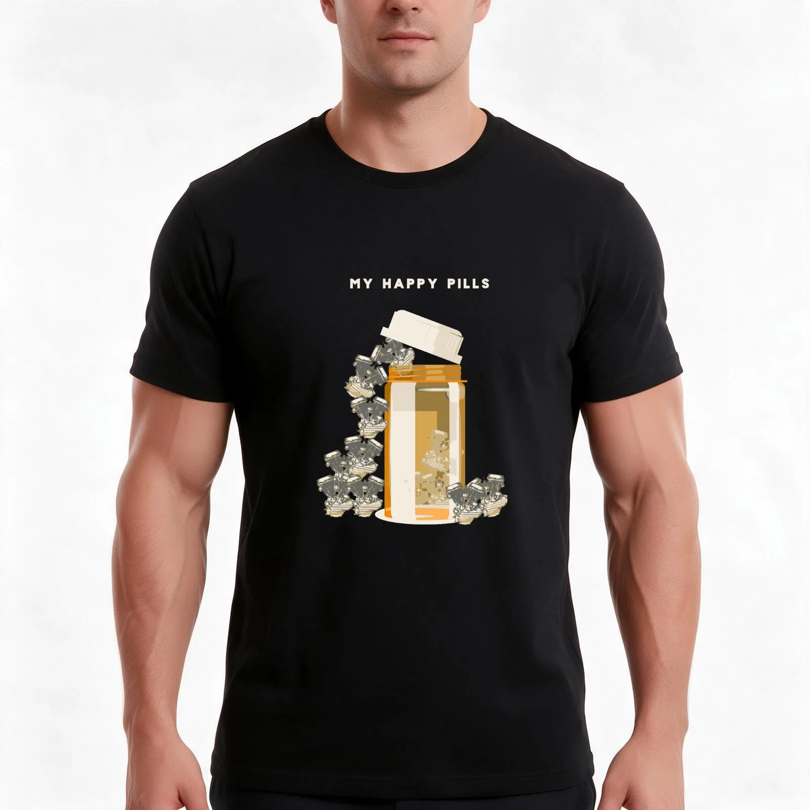 Hd Panhead My Happy Pills Biker Vtwin Engine Chopper Gear T-Shirt Summer Casual Cotton Tee Oversized Streetwear Tops