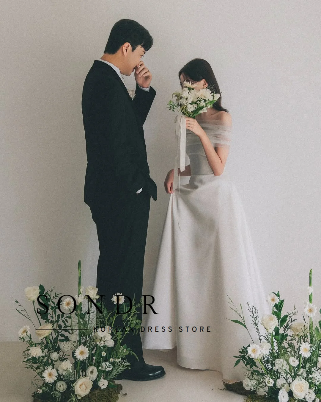 Sondr Customized Simple New Korean Wedding Dresses Boat Neck A Line Bridal Party Gown Photo Shoot Prom Dresses for Bride