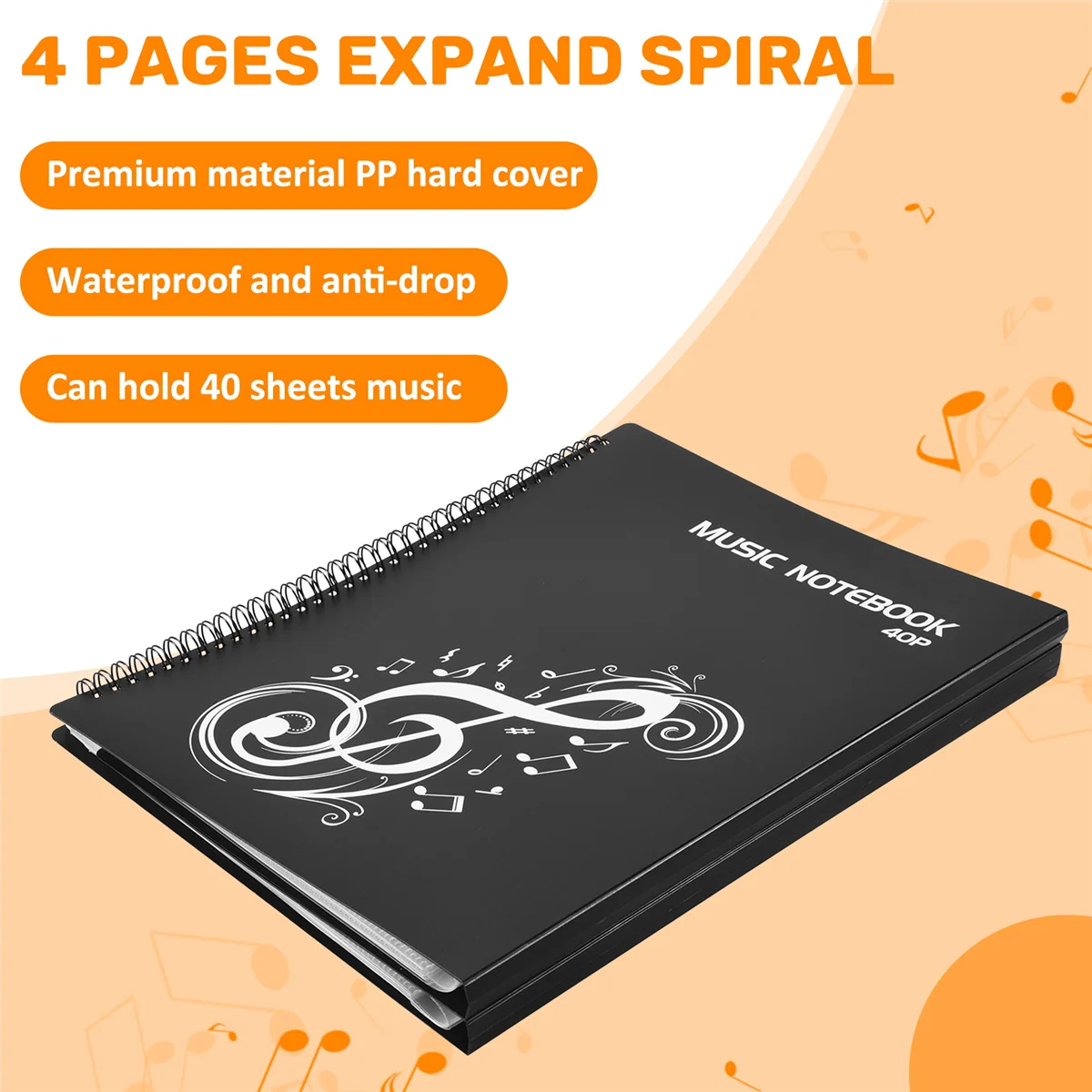 PTNOKA-Music Folders with Spiral-Bound Binder, Sheet Music Stand, Music Binder, Expandir Acessórios, 40 Pockets, 4 Páginas