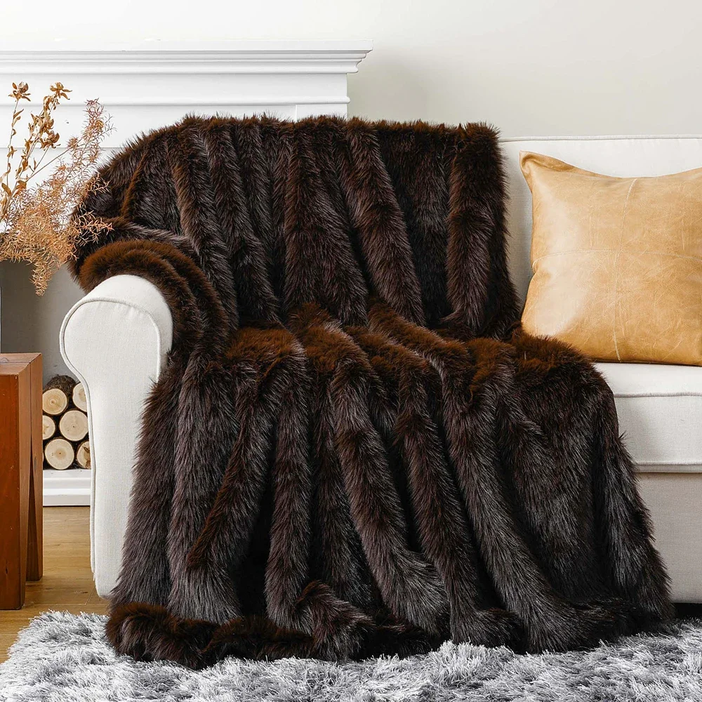 Battilo Fluffy Soft Blankets Luxury Fur Blanket for Bed Sofa Mink Faux Fur Throw and Blankets Large Warm Blanket for Home Decor