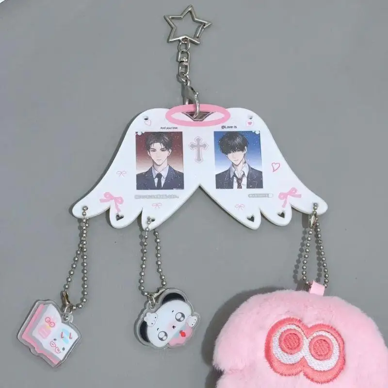 

INS Angel Wing Shape Card Holder 1 Inch Photo Frame Pendant Student Double Frame ID Card Case Acrylic Wings Pendant Keychain