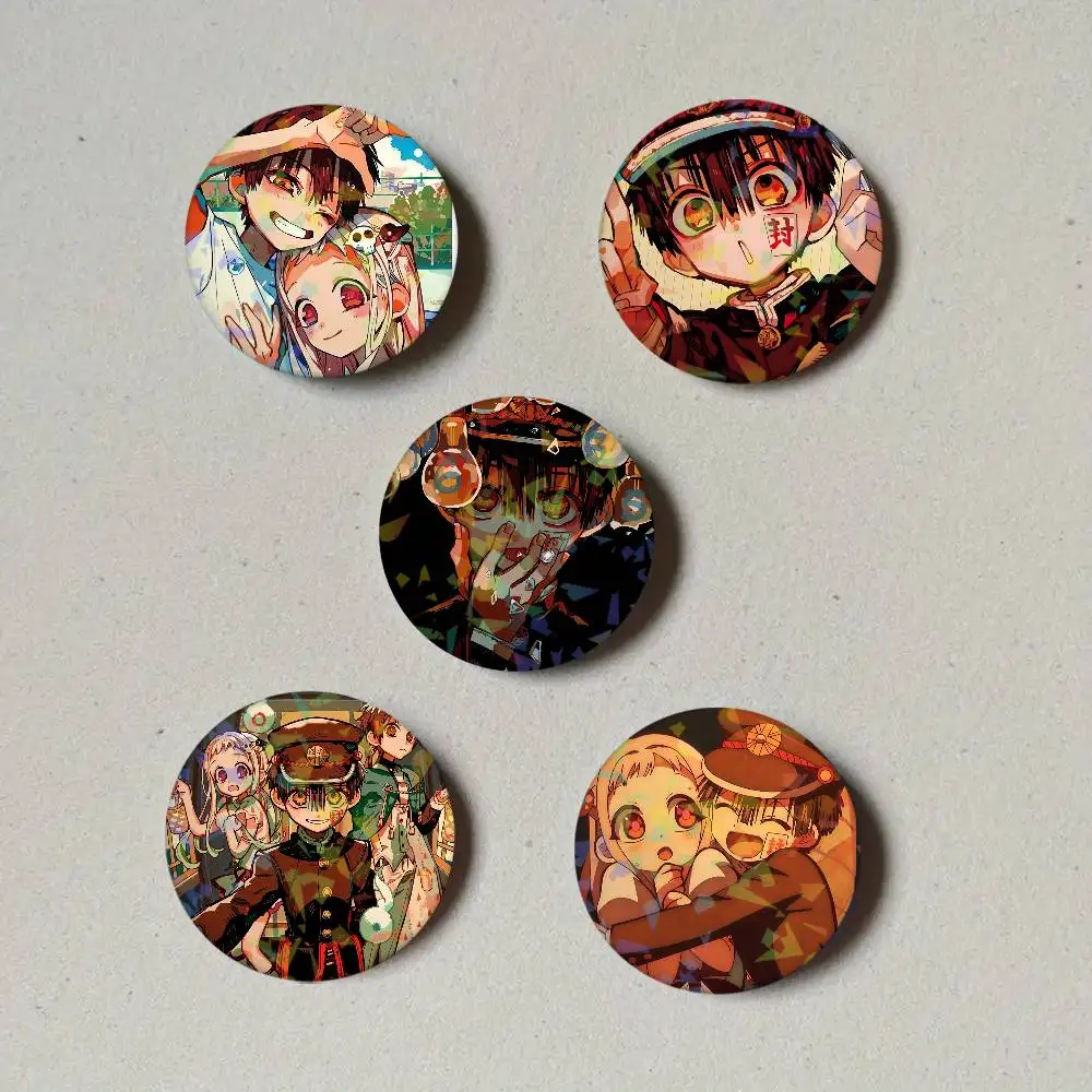 Anime T-Toilet-bound Hanako-kun Round Laser Badge Brooch Clothes Backpack Accessories Lapel Decoration Gift