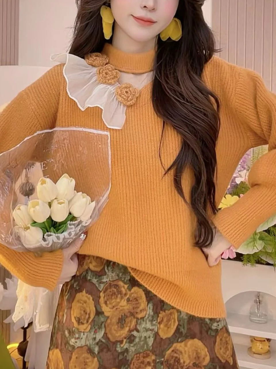 Women's Knitted Hollow out Ne Batwing Sve Sweaters Autumn Winter New Sle Purple Loose Fit Soft round Ne Long Sve