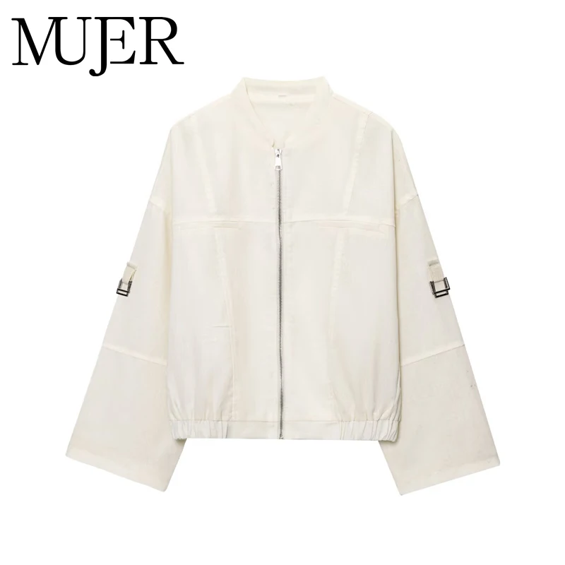 

MUJER 2025 Bomber Jackets for Women Zipper Oversized Jacket Woman Turn up Sleeve Overcoat Female Summer Casual Women's Coats
