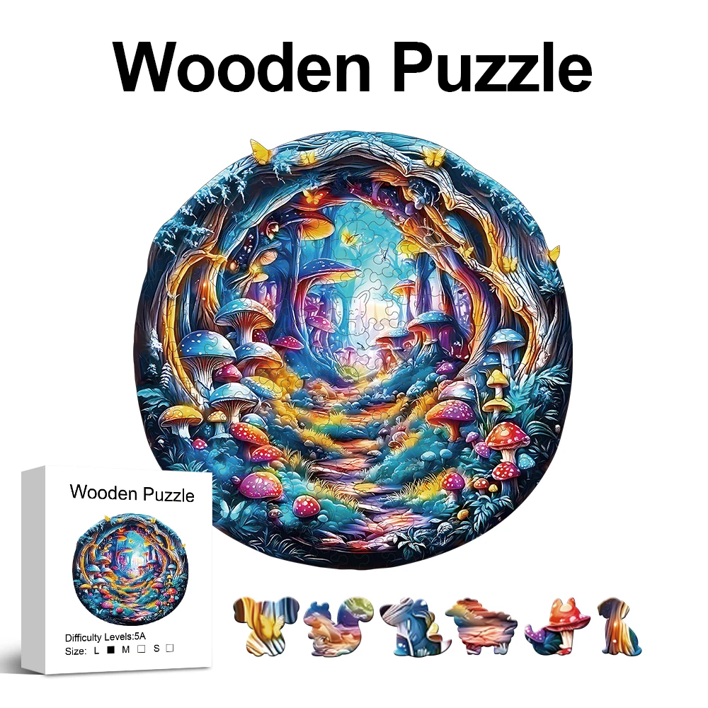 

Mushroom Forest Wooden Puzzle for Adults, Unique Shaped Pieces, Exquisite Gift Box, Brain Exercise, Room Decor, Holiday Gifts