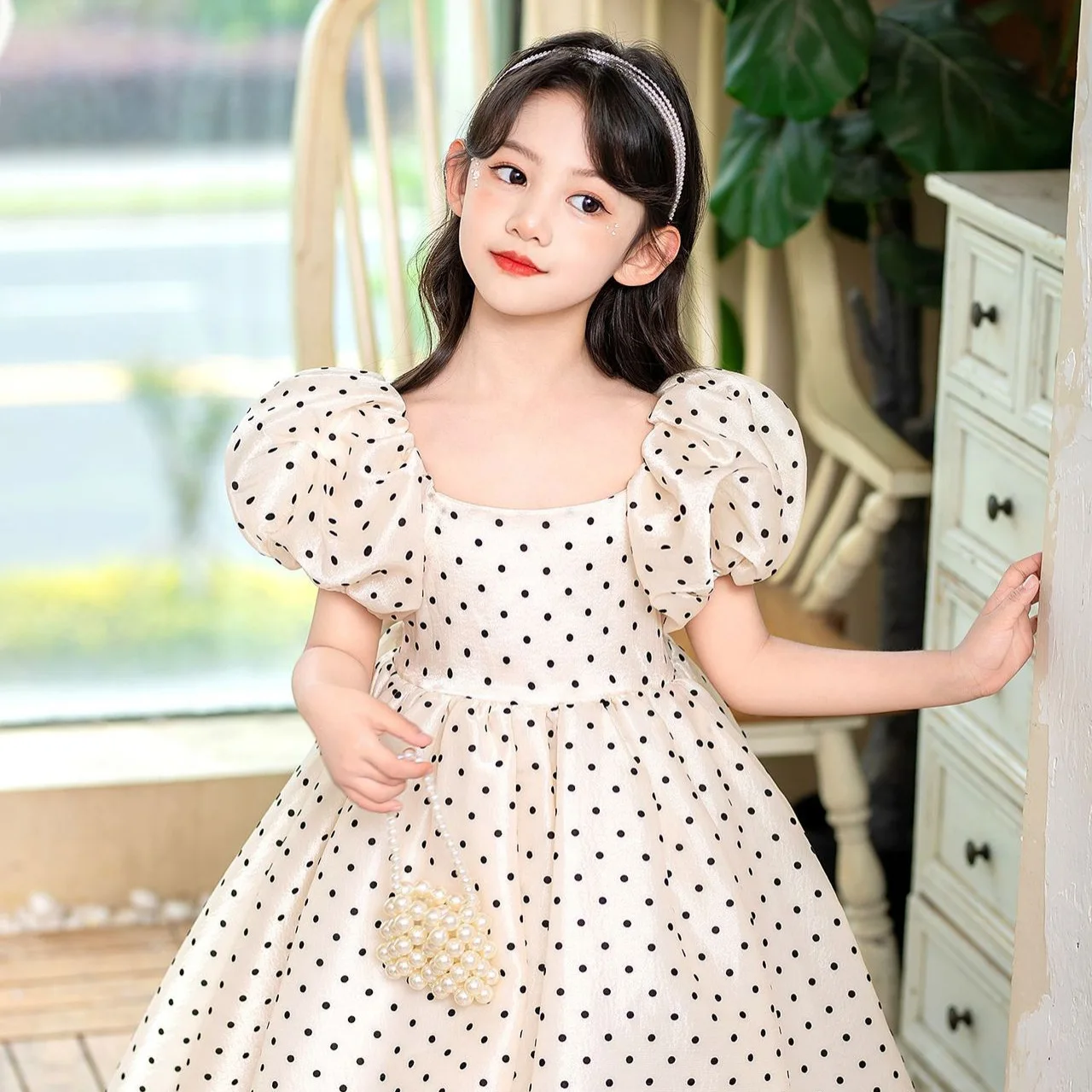 2026 Summer Girls party princess sleeveless Puff Sleeve square Polka Dot Dress Teens Clothes Toddler sundress 4 8 10 12 year