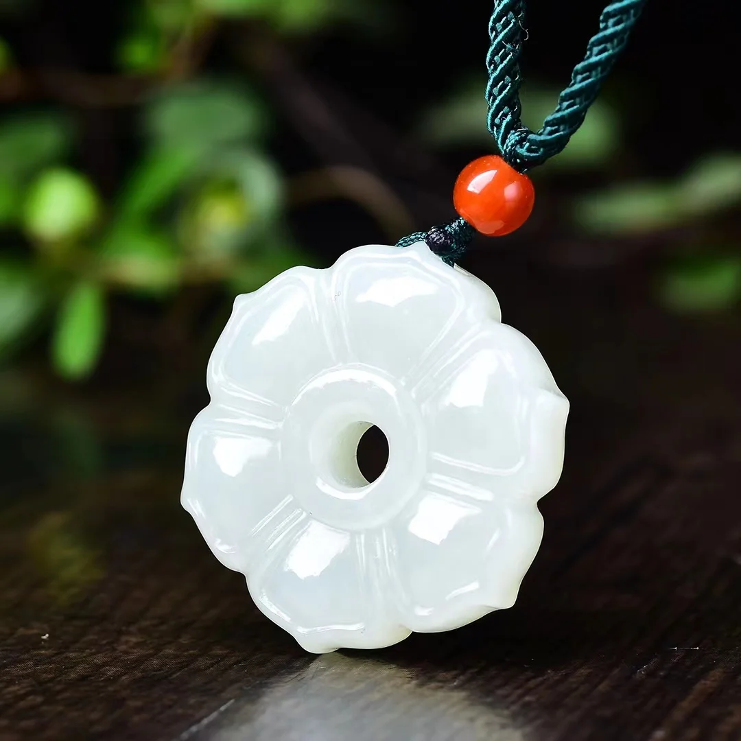 Exquisite Hetian Jade Six-leaf Lotus Pendant Jewelry 3013#