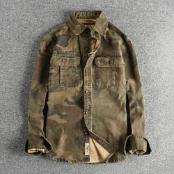 Heavy bead sails woven fabric May Khaki vintage men's shirt pocket design camouflage shirt jacket