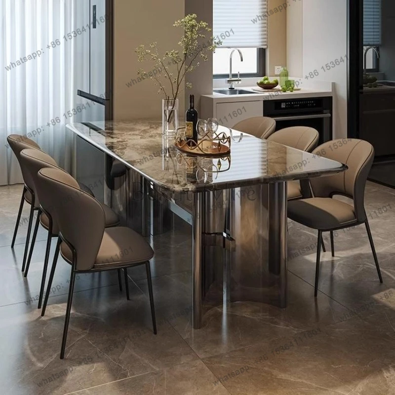 

Marble dining table household Italian high-end marble dining table light luxury high-end