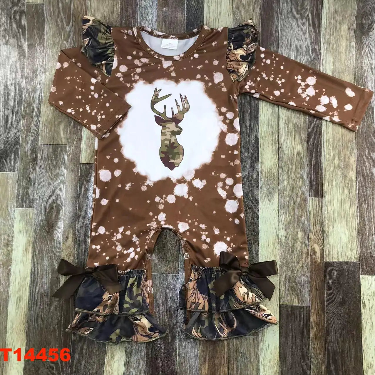 Deer Baby Rompers Camo Toddler Girl Clothing Splash-Ink Cartoon Kids Outfits New Fashion Long Sleeve Infant Jumpsuit With Bows