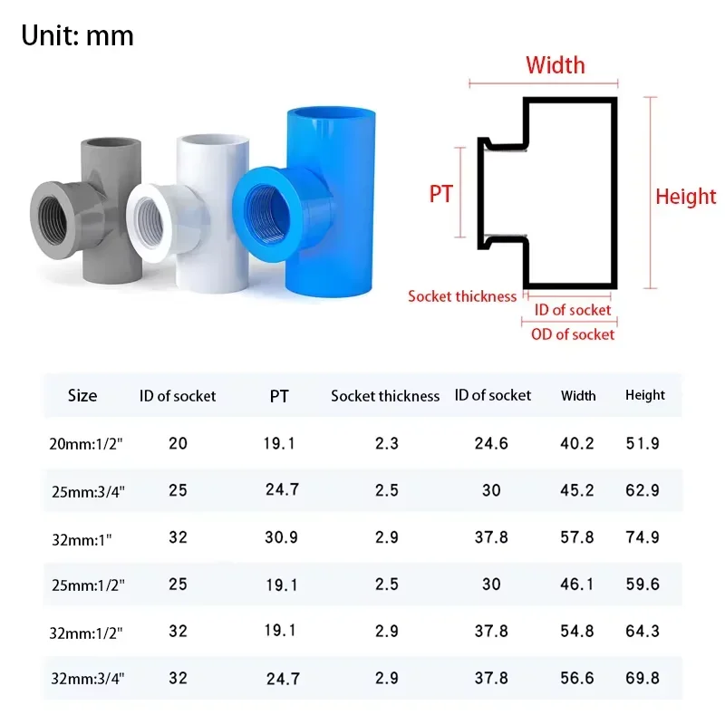 1-20PCS WhiteBlueGrey PVC 티 조인트 Ｗater 공급 커넥터 수족관 물고기 탱크 정원 관개 물 파이프 커넥터 20mm-32mm
