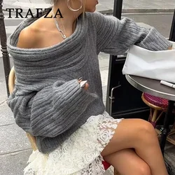 TRAFZA 2023 autunno inverno donna Casual maglioni lavorati a maglia moda Vintage Streetwear Sexy allentato solido Tierred maglioni dolcevita