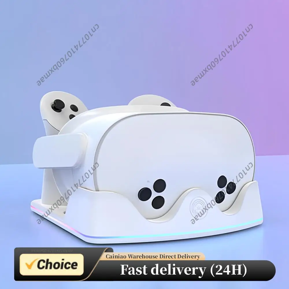Charging Dock for Meta Quest 3S VR Charging Station with RGB Light Headset Display Stand and Controller Mount Controller Holder