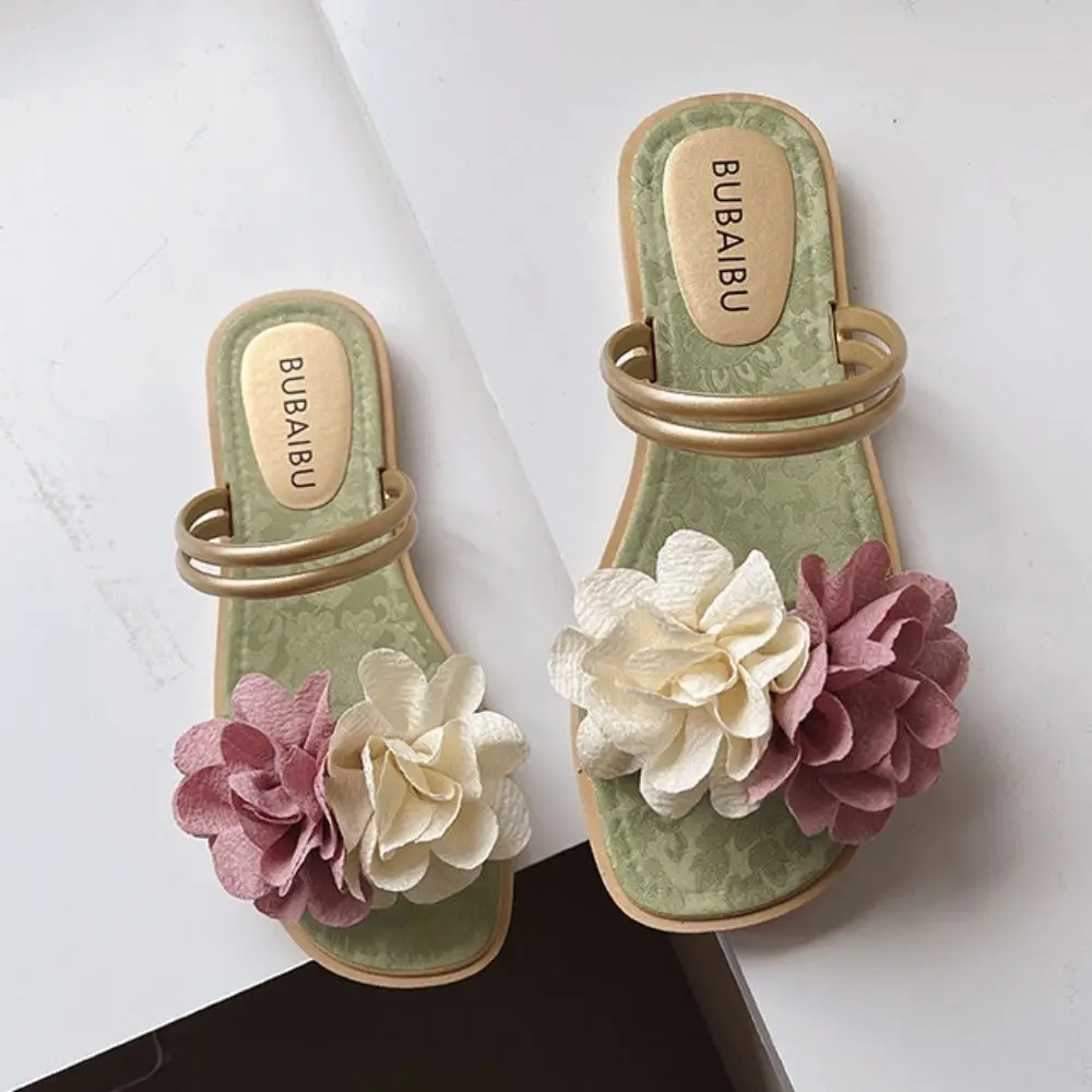 أحذية شباشب على شكل زهرة حلوة للعطلات، صنادل شاطئ البحر غير قابلة للانزلاق مقاومة للماء، شباشب شاطئ مسطحة للإجازات والسباحة