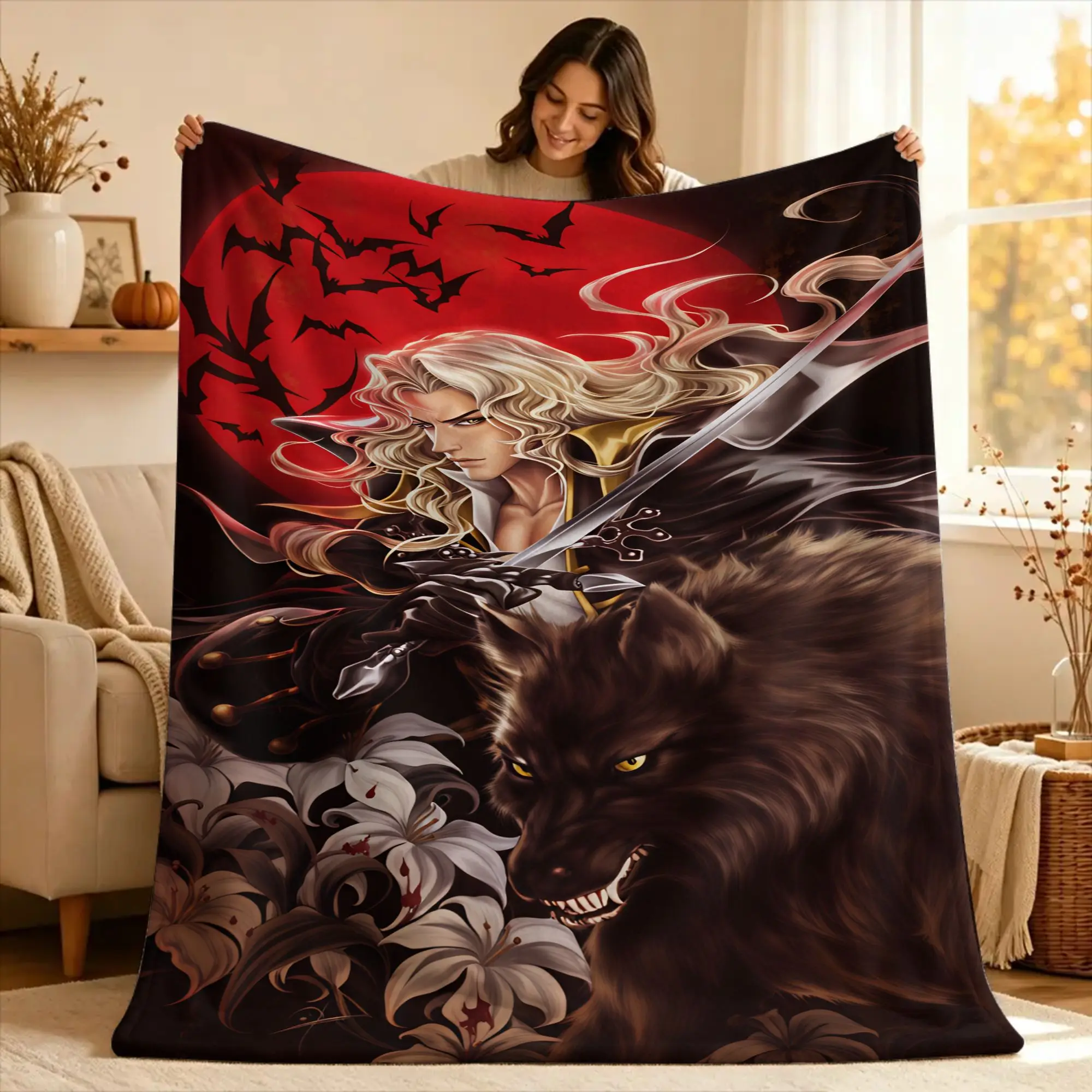 C-Castlevania Alucard Flannel Blanket  Warm Soft Throw Blanket for Home Decor Travel Office Print Bedspread Sofa Bed Cover