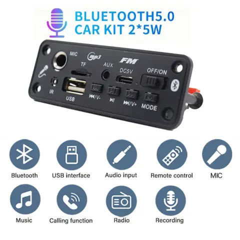 DC 5V Wireless Bluetooth DIY MP3 Decoder Board 6W 10W Amplifier Handsfree Music Player Car FM Radio Module TF USB 3.5mm