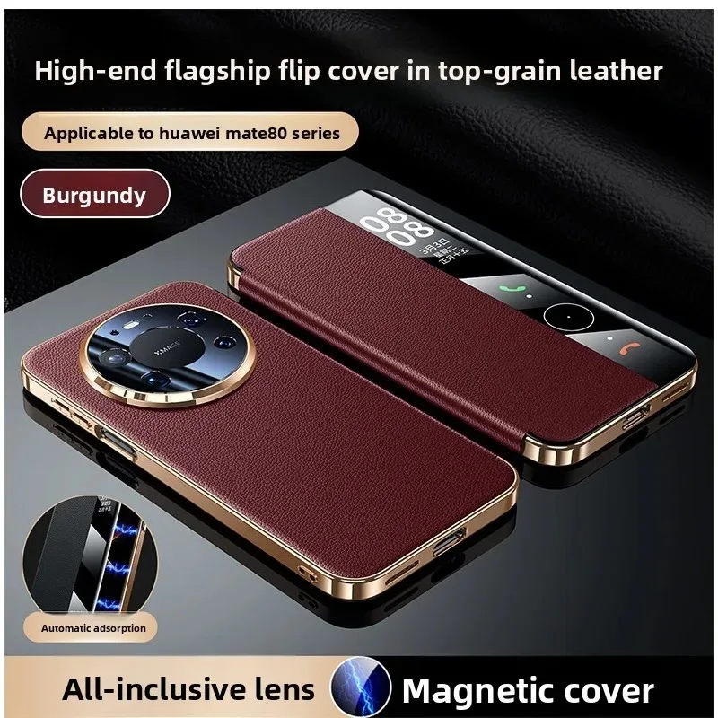 

Умный чехол-флип для Huawei Mate 80 Pro из натуральной кожи, магнитный чехол-флип для Huawei Mate 80, универсальный чехол для Huawei Mate 70 Pro.