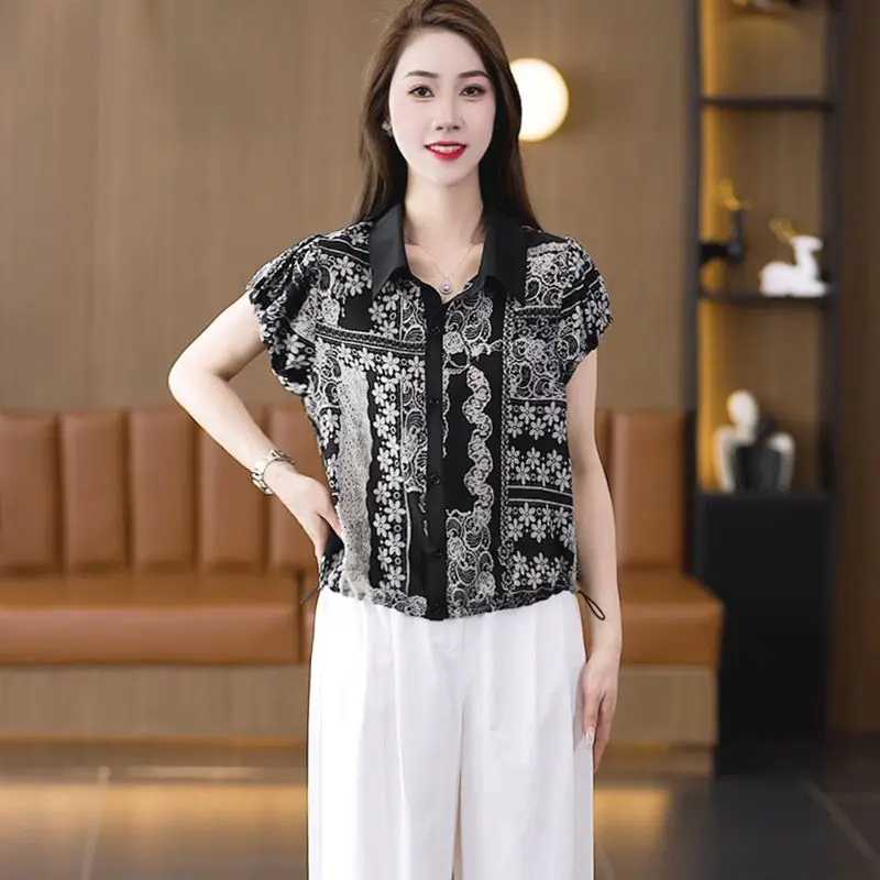 

Chiffon Blouse Women Fashion Loose Short Top Elegant Shirt