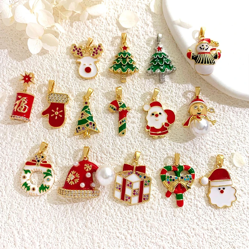 

10pcs Mix Color Copper Christmas Tree Stockings Shaped Pendant for Jewelry Making DIY Necklace Bracelet Accessories