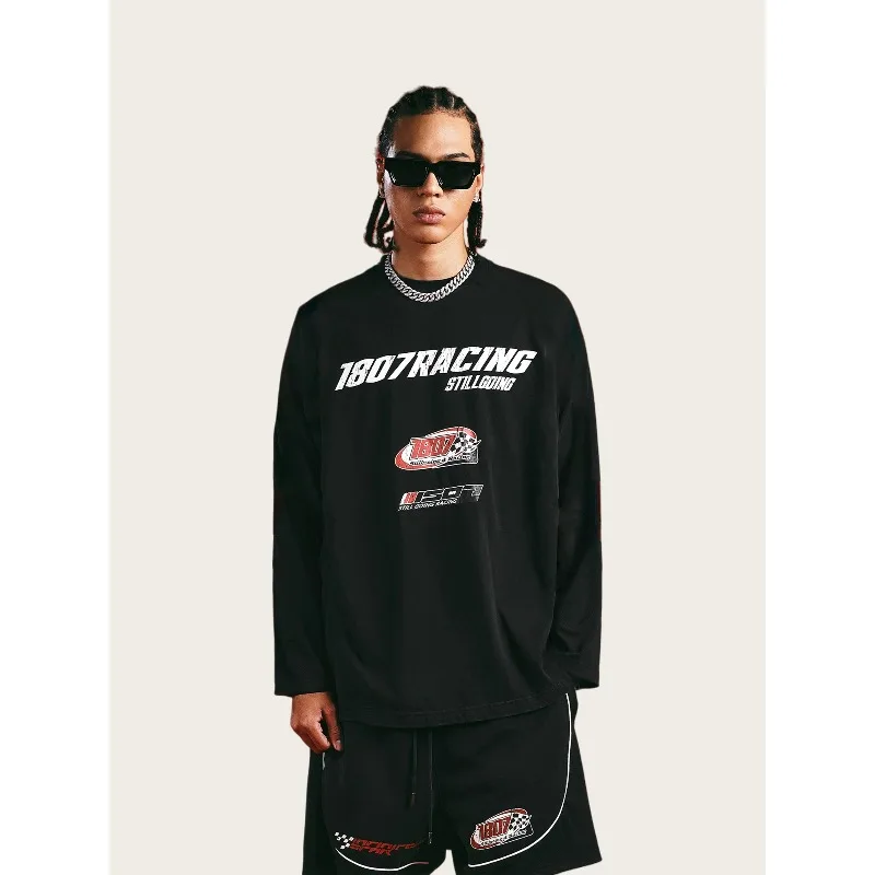 

Осенняя новая американская повседневная футболка с длинными рукавами в стиле ретро, универсальный быстросохнущий модный топ с 3D принтом