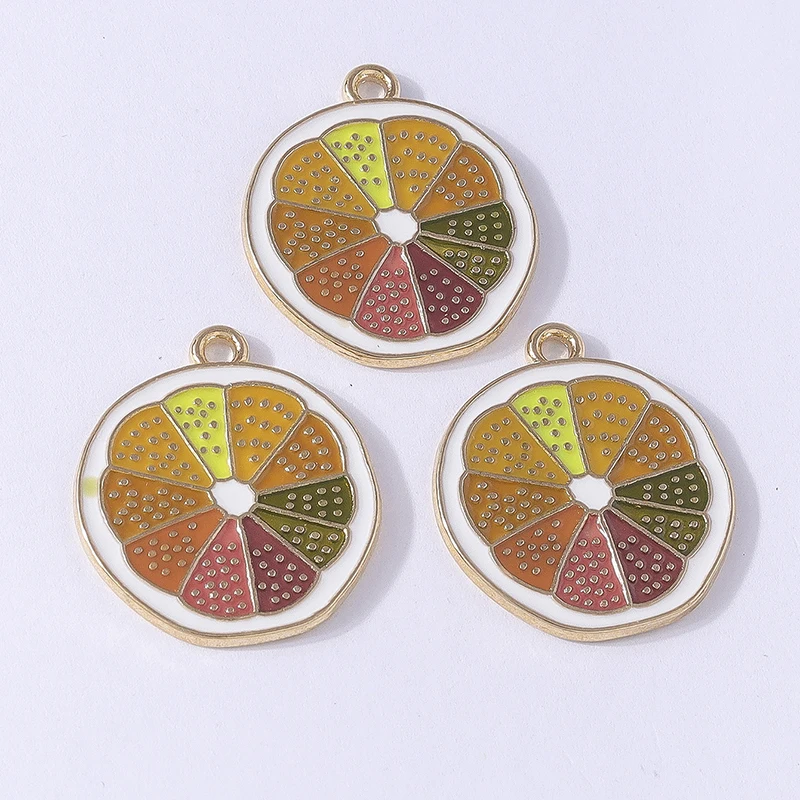 10 Stück 20x23mm Niedliche Emaille-Obst-Orange-Anhänger für Schmuckherstellung, Halsketten, Ohrringe, Armbänder, DIY-Bastelbedarf – Detail 5