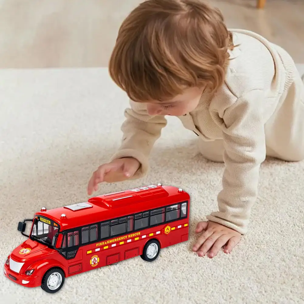 Modèle de Bus à inertie de musique légère, jouet à tirer vers l'arrière, Bus à tirer vers l'avant, fonctions de porte ouverte sur le Campus, coulissant à inertie U7x0
