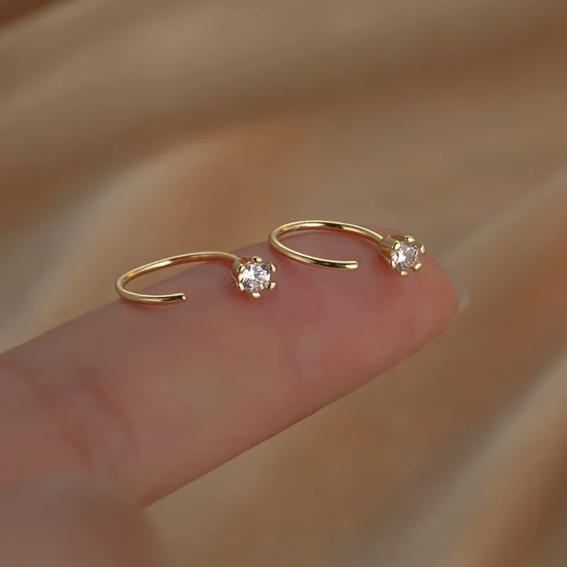 EVISPOL10mm Huggie Hoop Earrings For Women Temperament Inlaid Zircon Earrings Simple Stud Earrings Daily Small Hook Ear Jewelry