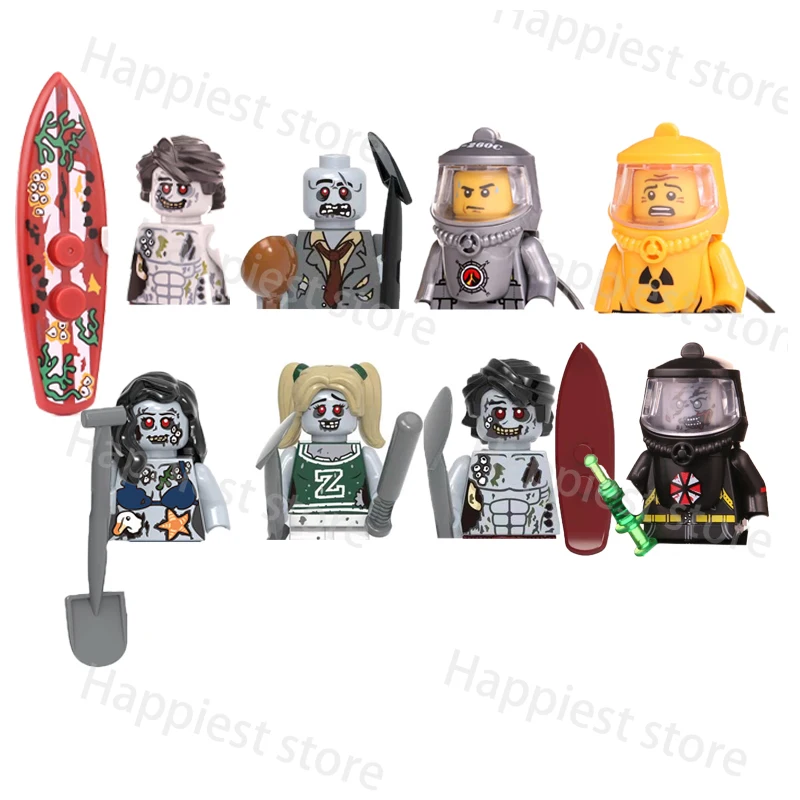 MOC Zombie Halloween Walking Deads Figures Building Blocks Ghost Nuclear Worker Soldiers Bricks Weapons Cemetery Kids Gifts Toys