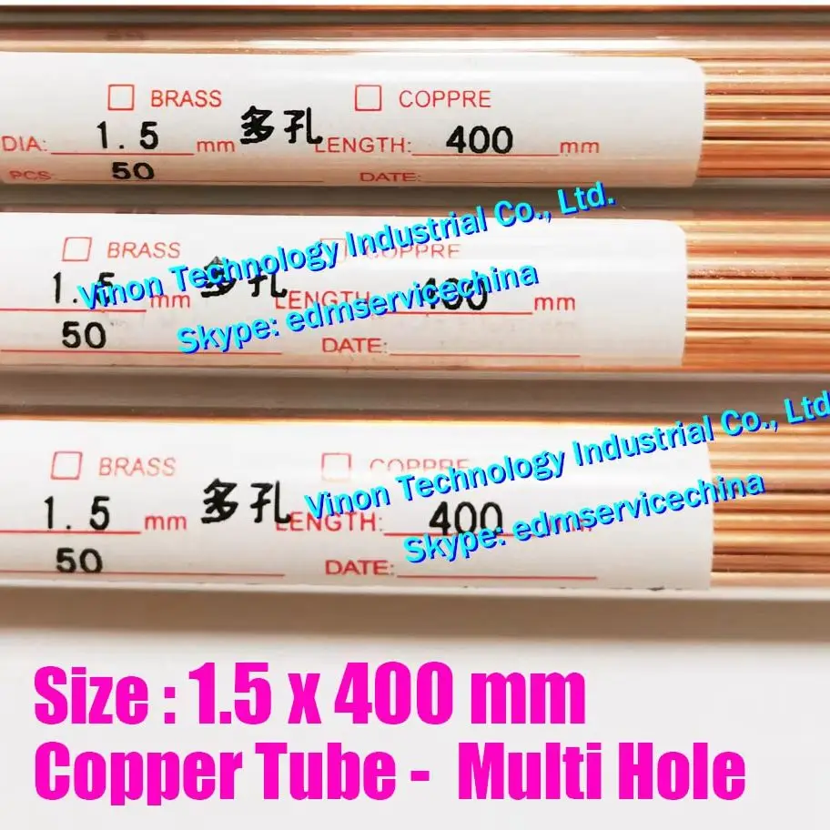 (50PCS/LOT) 1.5x400mm Copper Tube Multihole, Copper EDM Tubing Electrode MultiChannel Dia. 1.5mm Length 400mm for Superdrill EDM