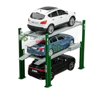 Automated Four-Post Vertical Triple-Stacker Car Parking Lifts Double Cylinder Hydraulic System