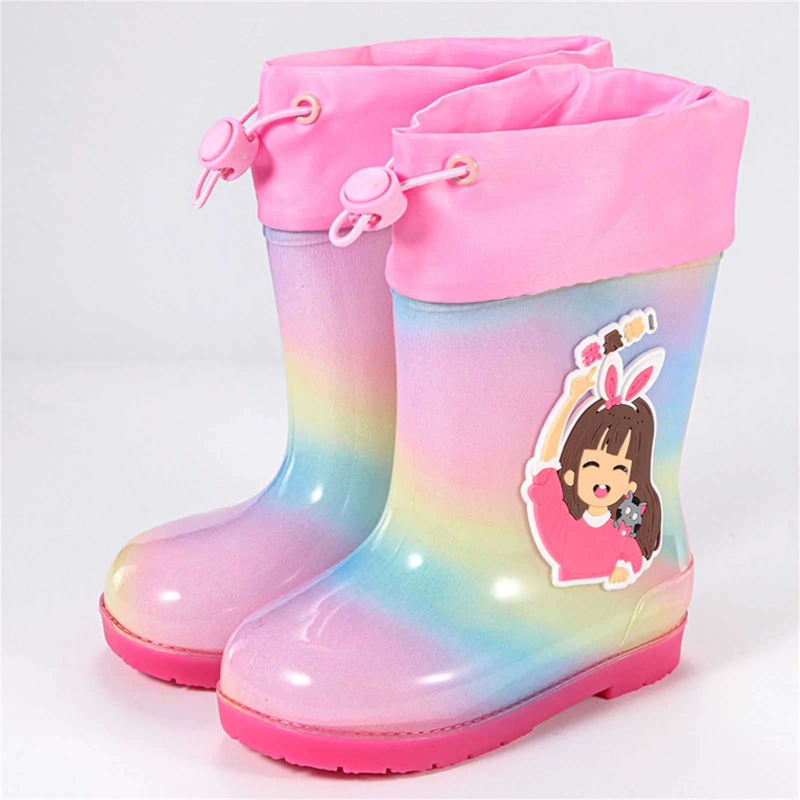 Children'S Rainshoes Cartoon Boys Girls Baby Waterproof Shoes Rubber Shoes Tie Mouth Anti Slip Rainboots 2024