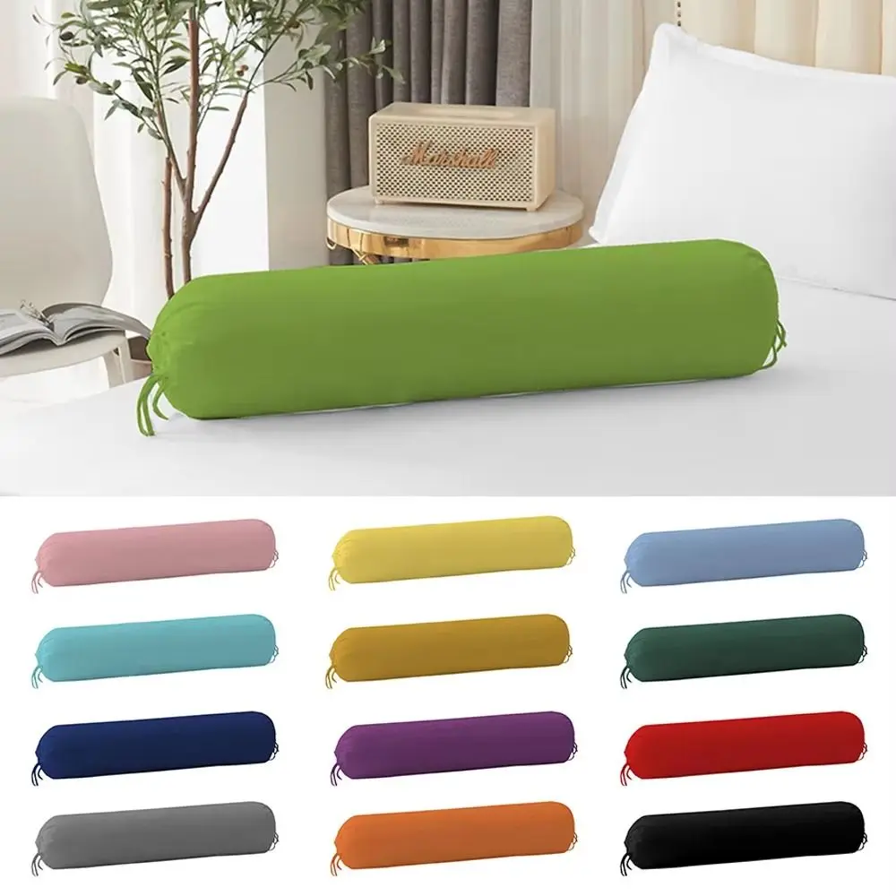 Solid Color Cylindrical Pillowcase Washable Durable Headrest Pillow Cover Removable Multicolor Bolster Pillowslip