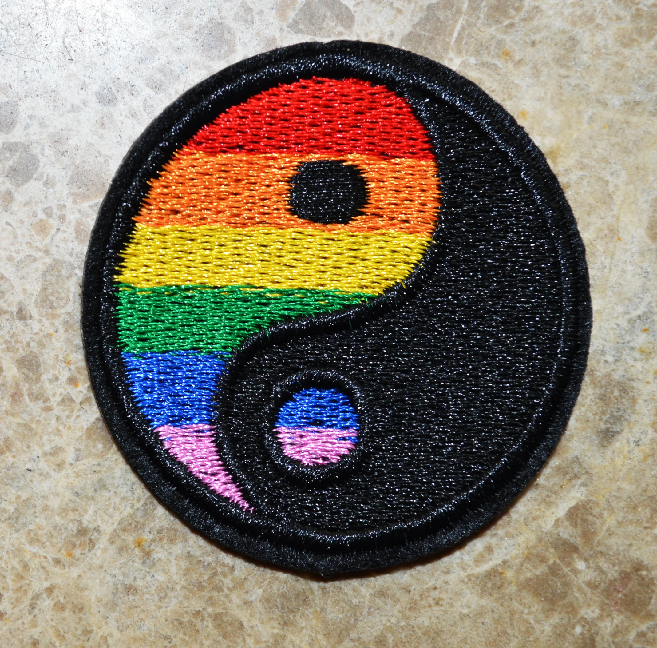gay lesbian pride rainbow retro LGBT Yin Yang ying tao hippie retro boho White Black iron on patch  (≈  5 cm) view 2