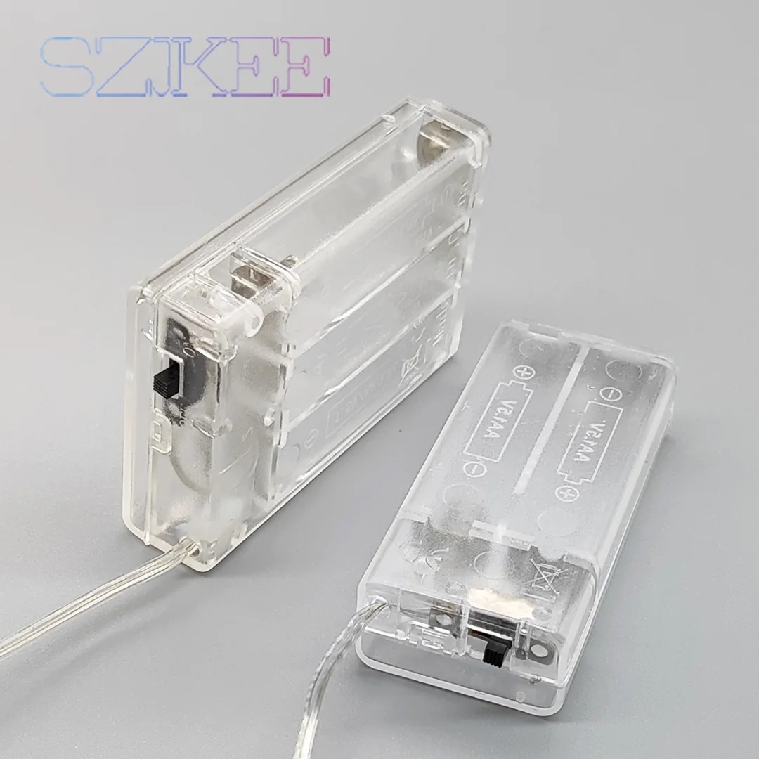 AA battery box AA battery holder with cover With top switch With cable 2AA/3AA battery Case in series, transparent