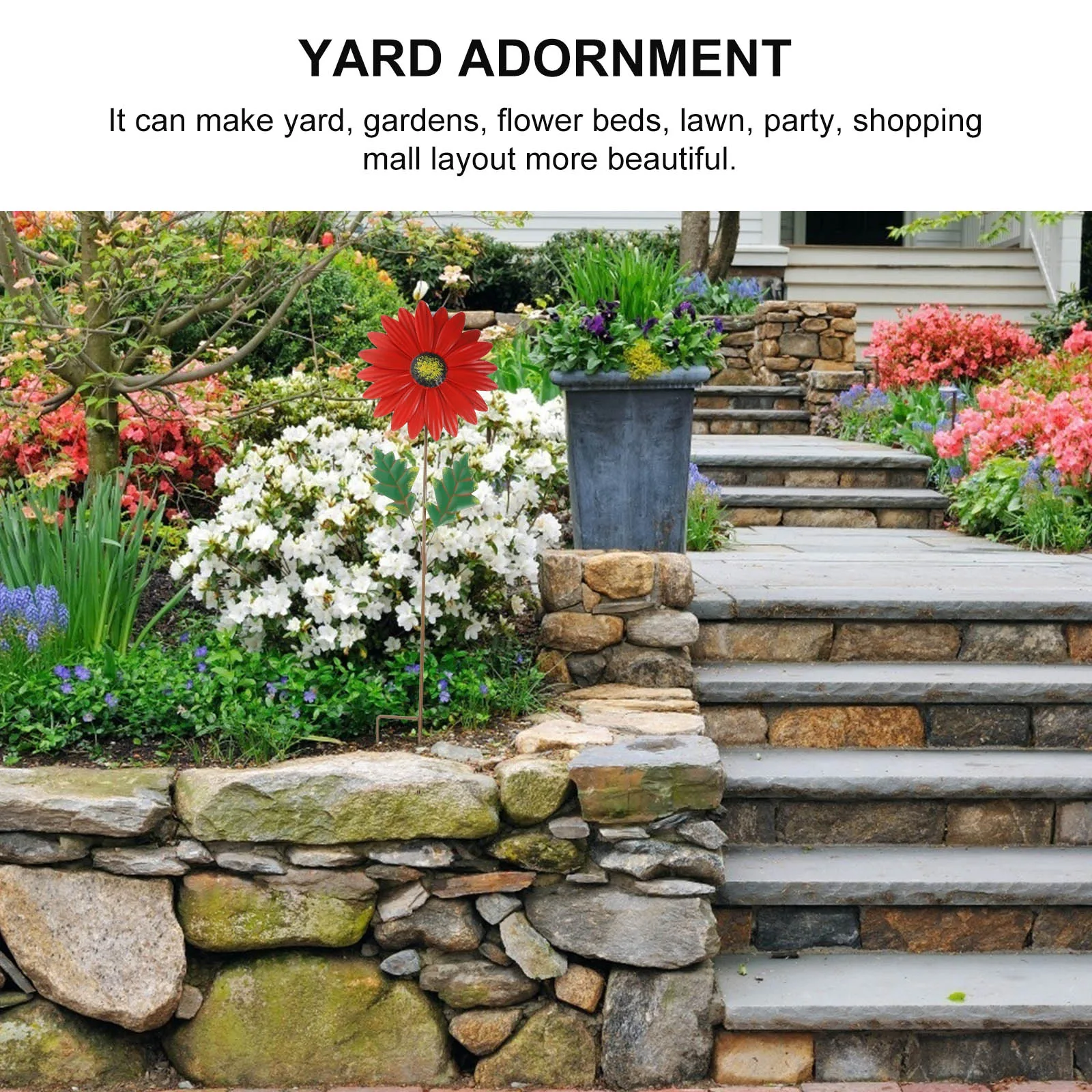 

Iron Flowers Garden Lawn Red Wrought Metal Flower Spring Decorations Outdoor Stake Spring Yard Garden Decor Decor