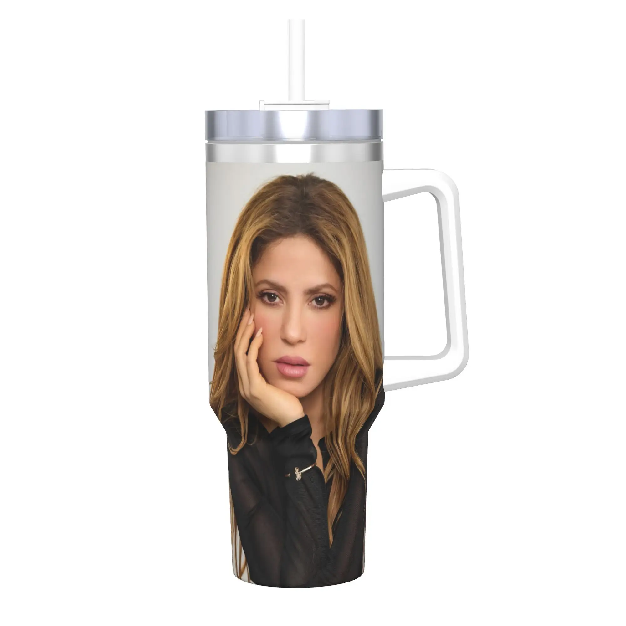 Shakira Singer Tumbler With Straw  Stainless Steel Travel Mugs Double Wall Vacuum Insulated for Cold Or Hot 40oz