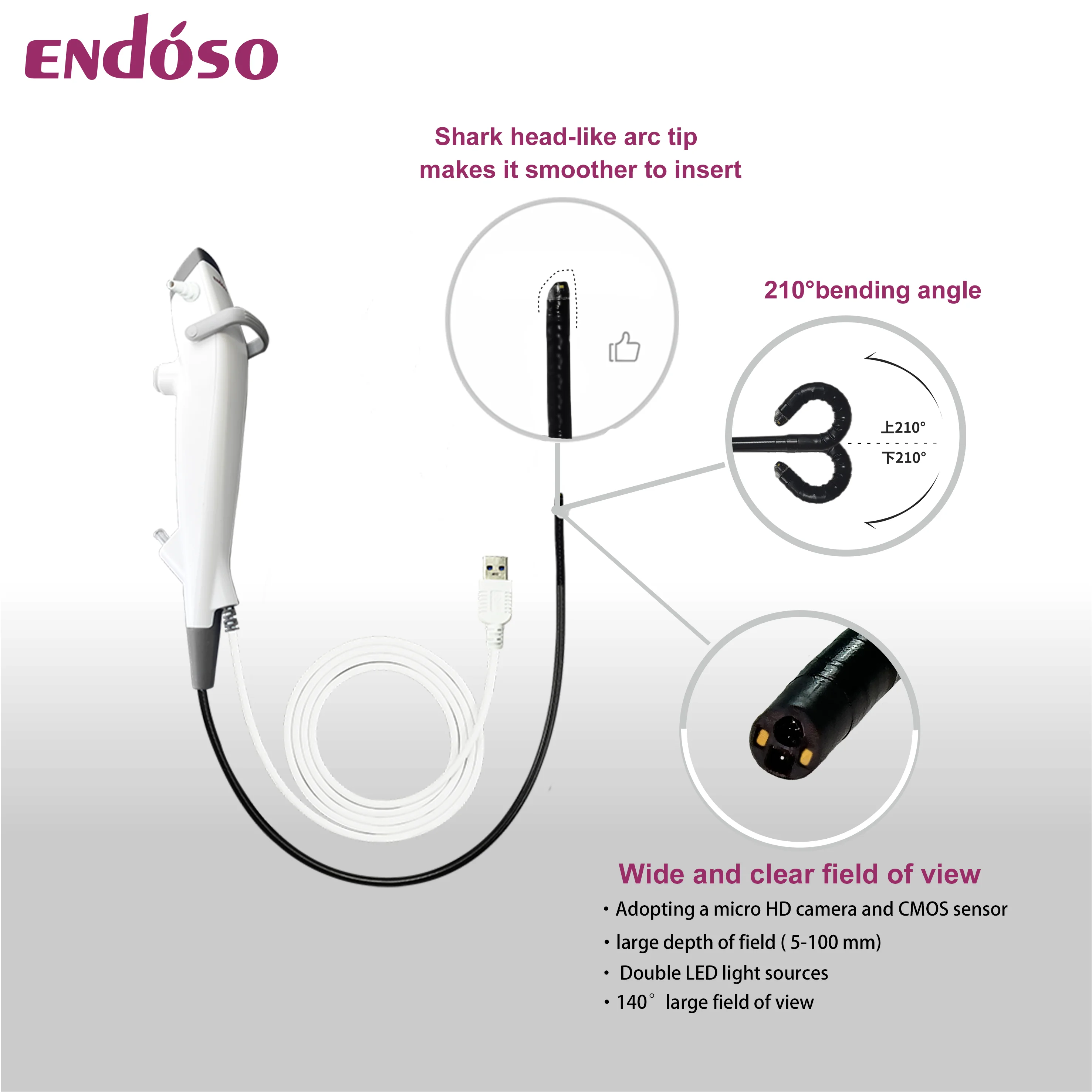 Endoso Factory Price Flexible Electronic Portable Cystoscope With 2.4mm Working Channel Diameter Portable Medical Equipment