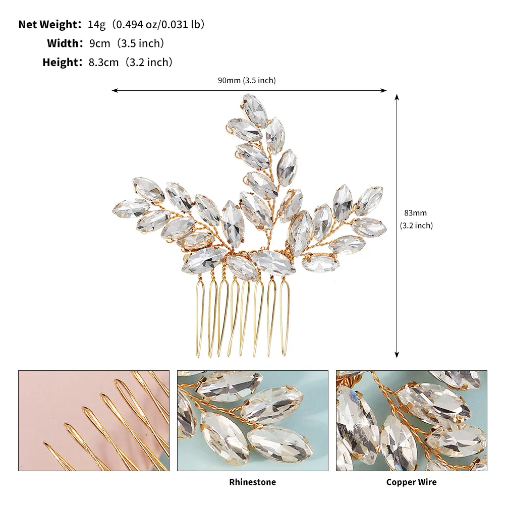 Neueste Gold handgemachte Perle Blume Haarkamm schöne Strass Haarspange Braut Kopfschmuck Hochzeit Zubehör – Detail 23
