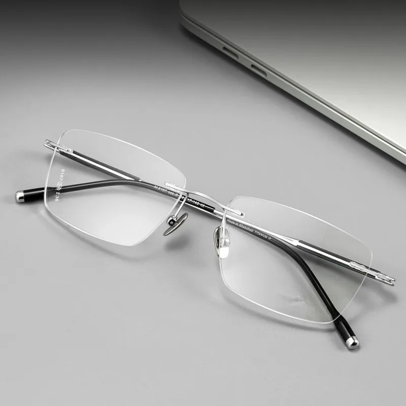 Minimally designed business pure titanium frameless glasses with myopia frames that can be customized with prescription data