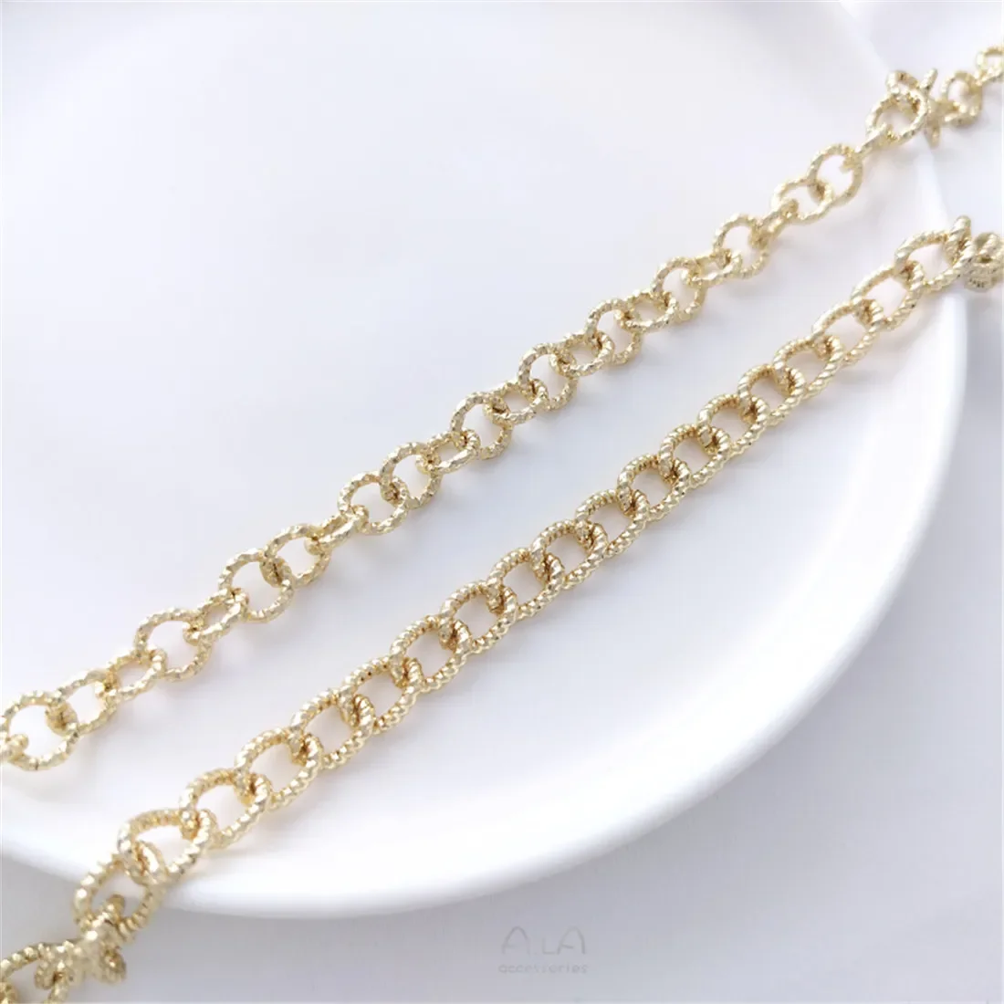 14K Gold 8mm Batch Flower Circle O-chain Thick and Wide Circular Chain Handcrafted DIY Bracelet Necklace Jewelry Loose Chain