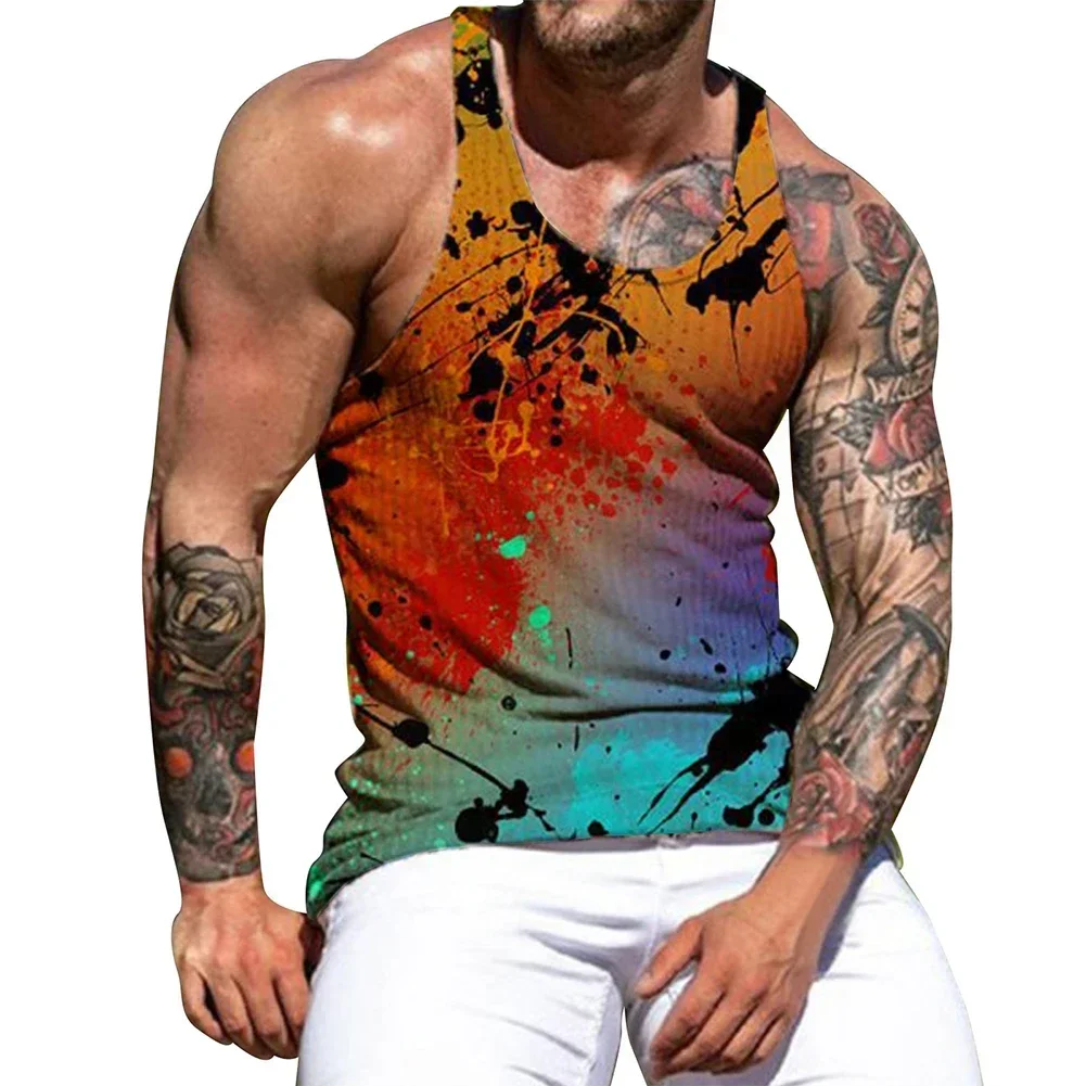 Men Abstract Leopard Print Sleeveless Tank Top Vests Fitness Gym Muscle Bodybuilding Sport Workout Vest Male Clothing