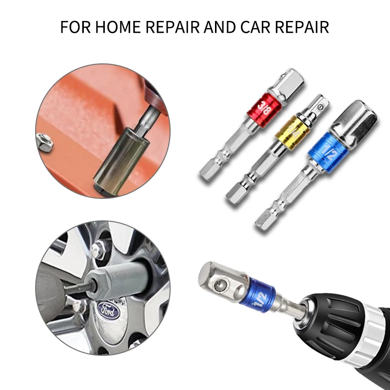 3PC Color Hexagon Screw Screwdriver Changeover Extension Square Head Socket Tool Set for Electric Screwdriver