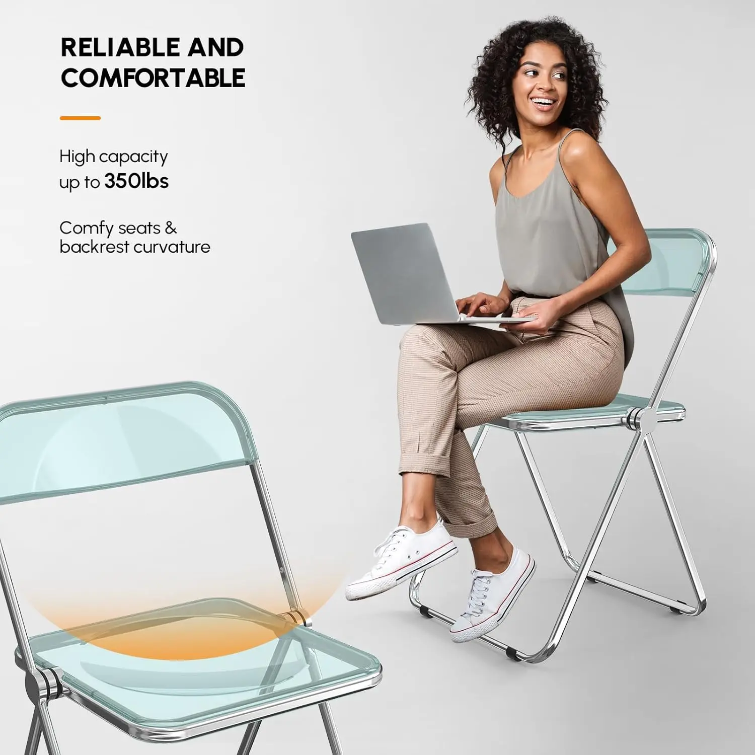 Acrylic Folding Chairs 4 Pack, Clear Chair Foldable and Stackable, Plastic Panel & Metal Chrome Frame