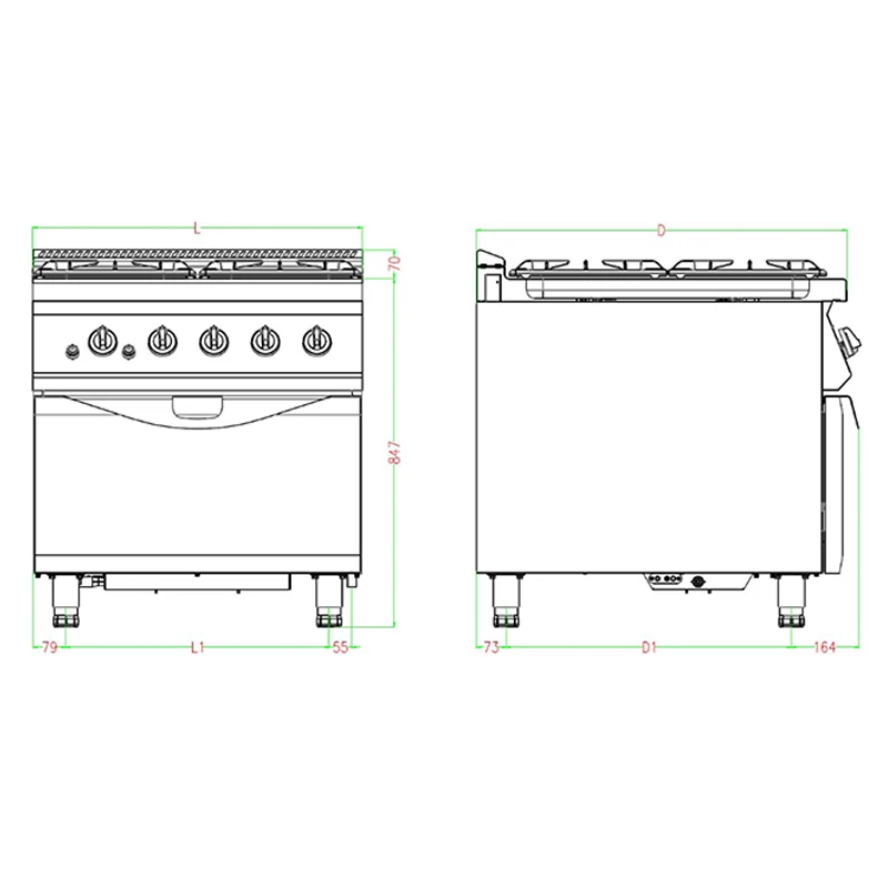 Stainless Steel Commercial 4 Burner Gas Cooking Range