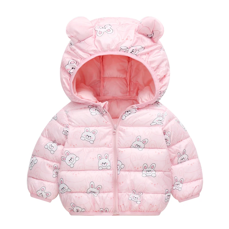 Winter hooded plush warm jacket 1-7 year old boys and girl fashion cartoon print casual down jacket top Beibei children clothing