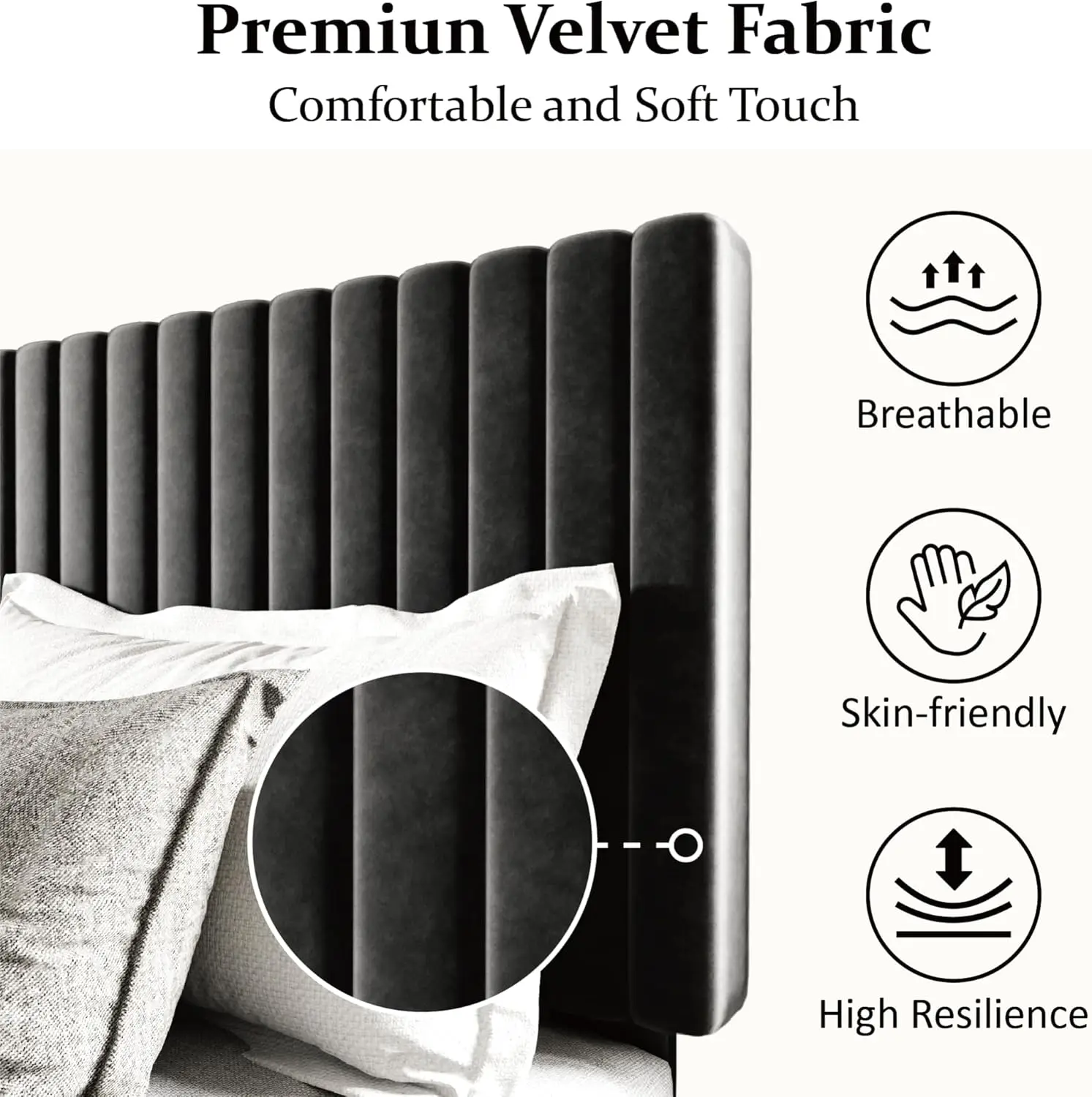 Tamanho Cama Quadro com Cabeceira Estofada De Veludo, Cama Plataforma com Slats De Madeira Forte, Fundação Colchão, Box Spring Opcional